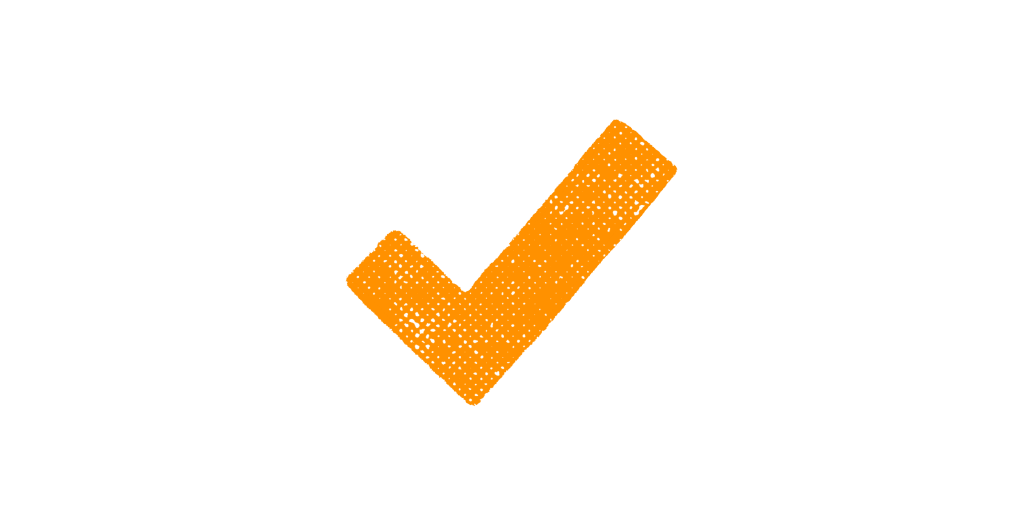 An orange checkmark with a textured surface is centered against a white background.