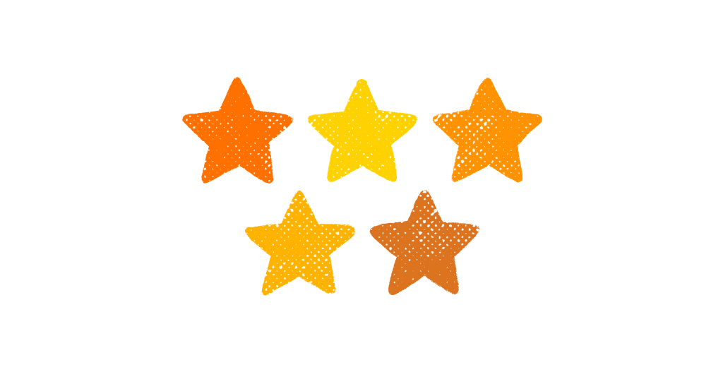 Five star shapes in orange, yellow, and brown are arranged in a square on a white background.