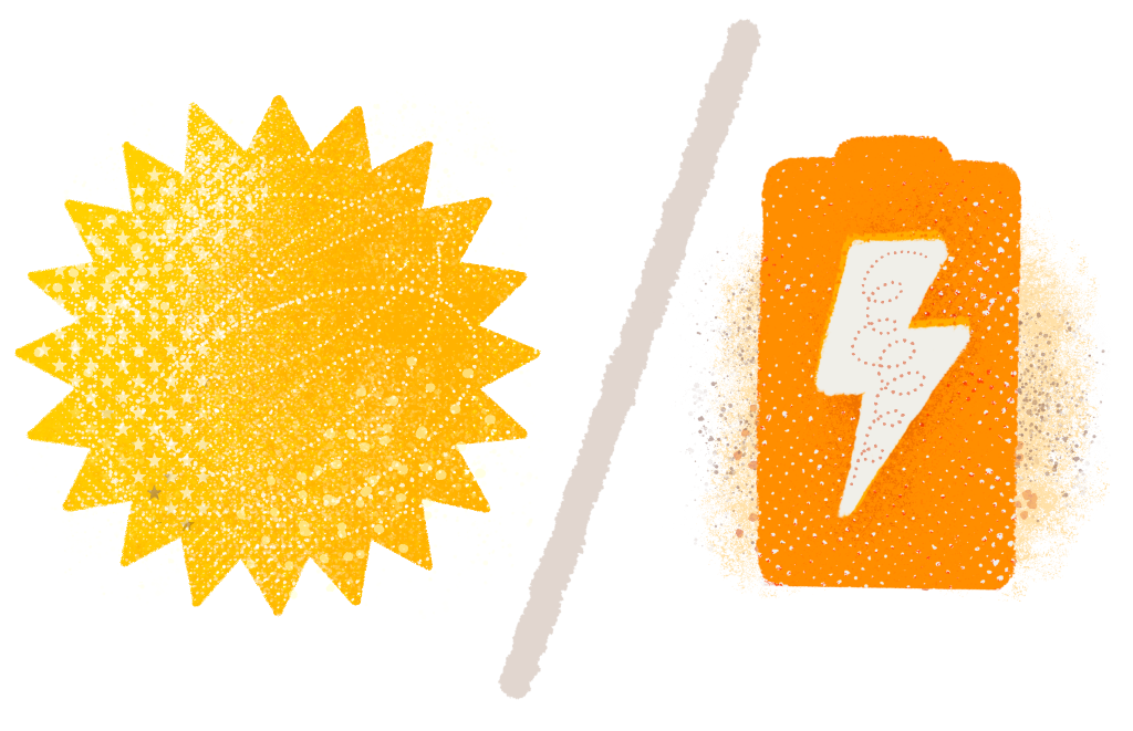 A yellow sun with white stars and a brown vertical line are positioned side by side against a white background.