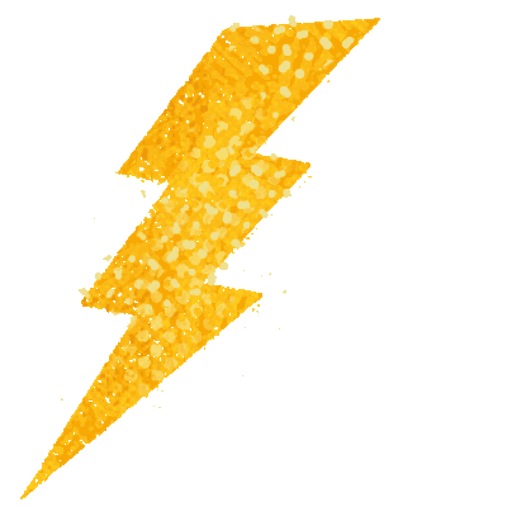 A yellow lightning bolt, composed of small circles, stands out against a solid green background, conveying a sense of movement and energy.